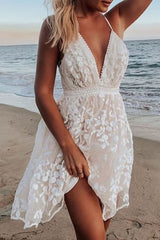 Fashion Street Solid Backless V Neck A Line Dresses