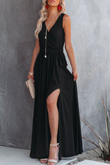 Fashion Street Solid Patchwork Slit V Neck Irregular Dresses