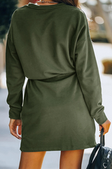 Fashion Elegant Solid Draw String Frenulum O Neck Dresses