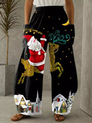 Christmas Print Vintage Casual Loose Pants - 3