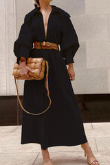 Fashion Street Solid Turndown Collar Princess Dresses(3 Colors)