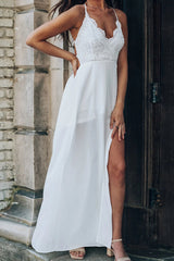 Fashion Casual Solid Slit V Neck Princess Dresses