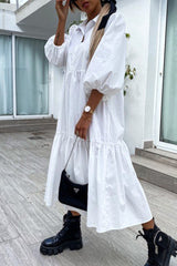 Fashion Street Solid Turndown Collar Princess Dresses(3Colors)