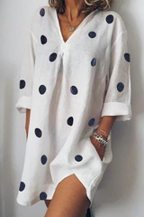 Casual Polka Dot Patchwork Slit V Neck Dresses(4 Colors)