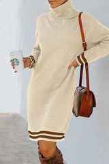 Casual Striped Basic Turtleneck Dresses