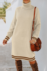 Casual Striped Basic Turtleneck Dresses