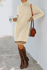 Casual Striped Basic Turtleneck Dresses