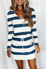 Casual Color Lump Frenulum V Neck Waist Skirt Dresses(6 Colors)