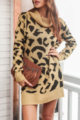 Casual Print  Contrast Turtleneck Dresses Sweater
