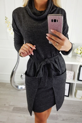 Casual Solid Pocket With Belt Irregular Dress Dresses(3 Colors)