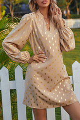Casual Polka Dot Patchwork Fold V Neck A Line Dresses (Without Belt)