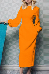 Fashion Elegant Patchwork Pocket O Neck Waist Skirt Dresses