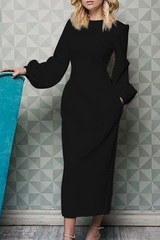 Fashion Elegant Patchwork Pocket O Neck Waist Skirt Dresses