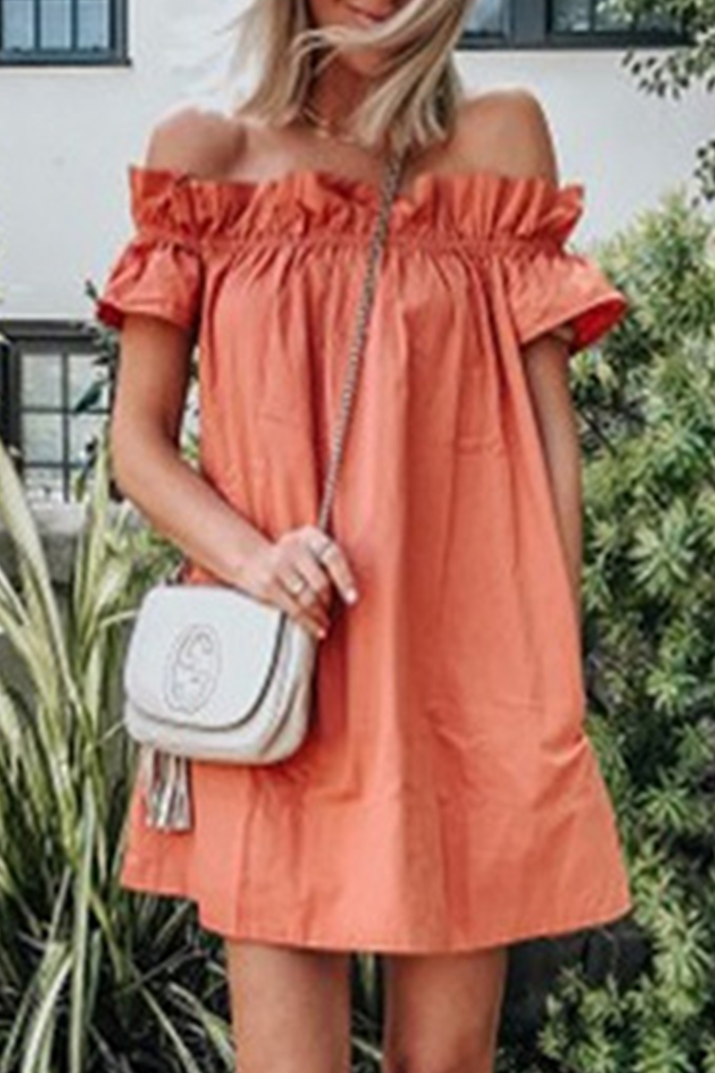 Fashion Casual Solid Flounce Off the Shoulder Princess Dresses