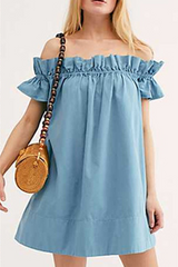Fashion Casual Solid Flounce Off the Shoulder Princess Dresses