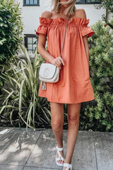 Fashion Casual Solid Flounce Off the Shoulder Princess Dresses