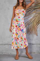 Fashion Elegant Floral Frenulum Fold Spaghetti Strap Pencil Skirt Dresses