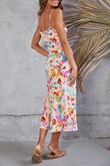 Fashion Elegant Floral Frenulum Fold Spaghetti Strap Pencil Skirt Dresses