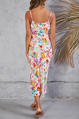 Fashion Elegant Floral Frenulum Fold Spaghetti Strap Pencil Skirt Dresses