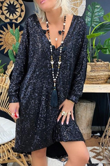 Casual Solid Sequins V Neck Straight Dresses(3 Colors)