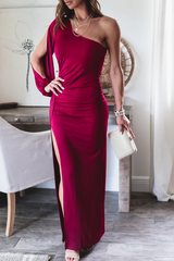 Solid One Shoulder Irregular Dress Dresses(3 Colors)