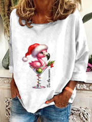 Christmas Flamingo Print Casual Sweatshirt