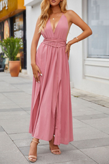 Casual Solid Slit Halter Waist Skirt Dresses
