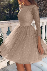 Fashion Solid O Neck Cake Skirt Dresses(3 Colors)
