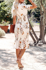 Fashion Print Flounce V Neck Trumpet Mermaid Dresses