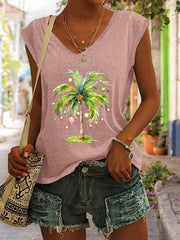 Casual Christmas Palm Tree Printed Vest