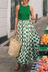 Casual Sweet Print Polka Dot O Neck Sleeveless Two Pieces