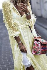 Casual Elegant Solid Lace Frenulum Stringy Selvedge V Neck Lace Dress Dresses(3 Colors)