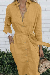 Casual Solid Pocket Frenulum Turndown Collar Shirt Dress Dresses