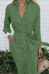 Casual Solid Pocket Frenulum Turndown Collar Shirt Dress Dresses
