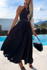 Sweet Elegant Solid Fold With Belt Solid Color Halter Princess Dresses(5 Colors)