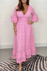 Elegant Solid Embroidered V Neck A Line Dresses