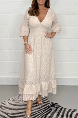 Elegant Solid Embroidered V Neck A Line Dresses