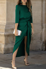 Celebrities Elegant Solid Frenulum O Neck Wrapped Skirt Dresses