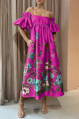 Casual Floral Pocket Off the Shoulder A Line Dresses(5 Colors)