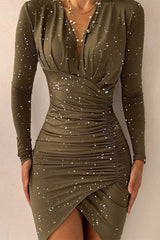 Fashion Elegant Hot Drilling Patchwork Fold V Neck One-piece Suits Dresses