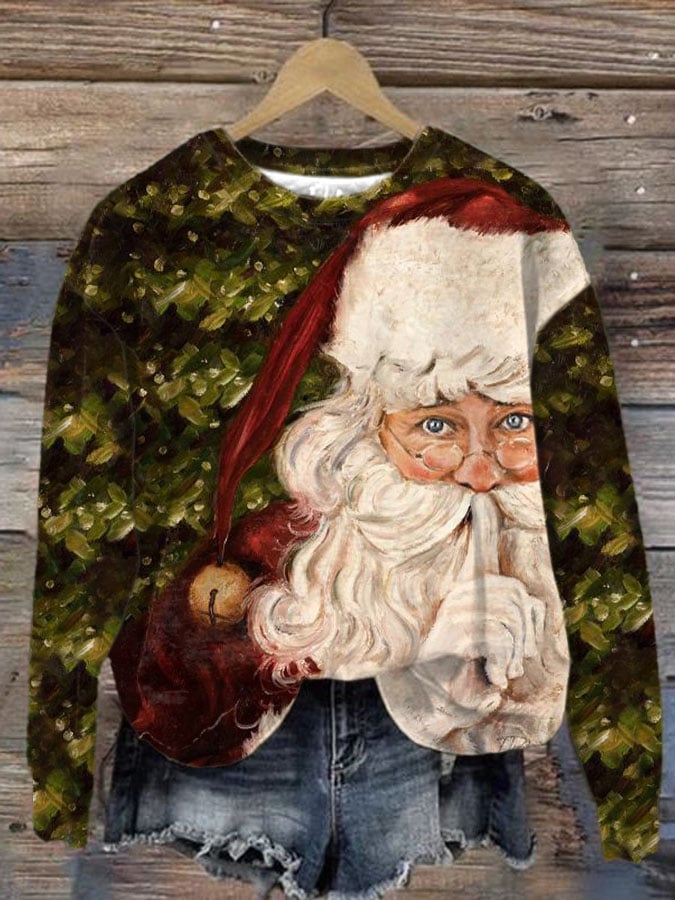 Snowing Santa Claus Print Crew Neck Sweatshirt