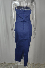 Elegant Solid Zipper Strapless One Step Skirt Dresses