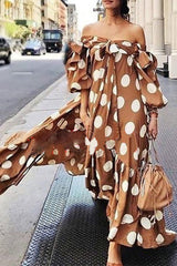 Street Elegant Polka Dot Printing Off the Shoulder Printed Dress Dresses