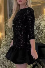 Sexy Solid Backless Sequined O Neck Trumpet Mermaid Dresses