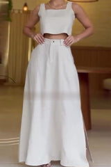 Casual Simplicity Solid Buttons Square Collar Sleeveless Two Pieces