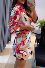 Casual Print Patchwork Shirt Collar Long Sleeve Two Pieces