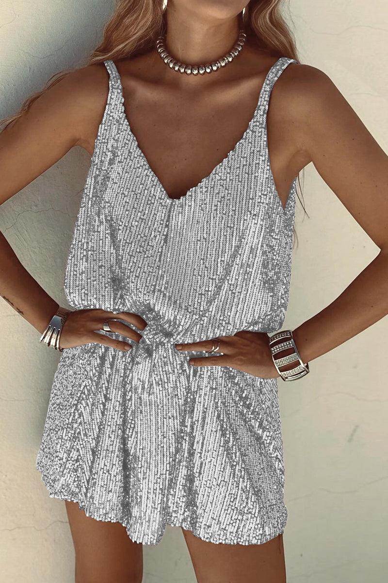 Sexy Solid Sequins V Neck Sling Dress Dresses(6 Colors)
