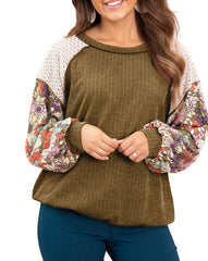 Floral Puff Sleeve Textured Blouse