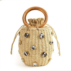 Rhinestone Crystal Embellished Straw Bag