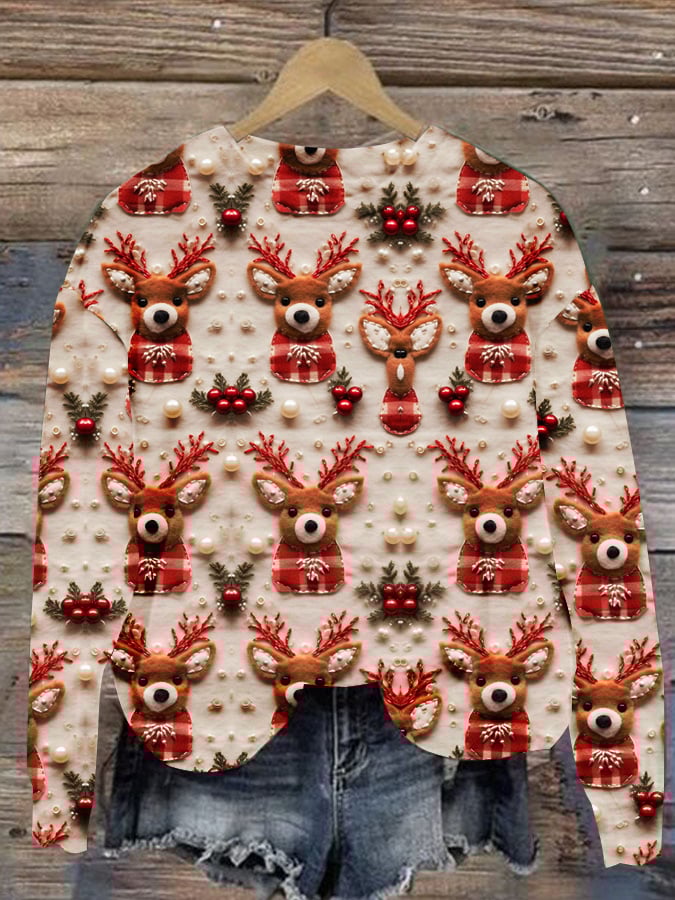 Christmas Print Casual Long Sleeve Sweatshirt